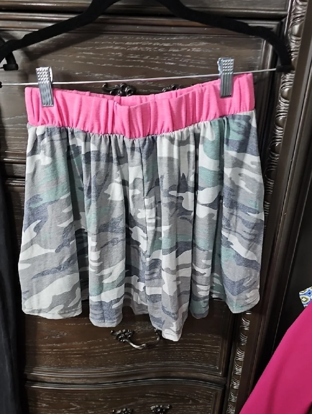 Camo Skort with Pink Trim and‎ Drawstring Waist